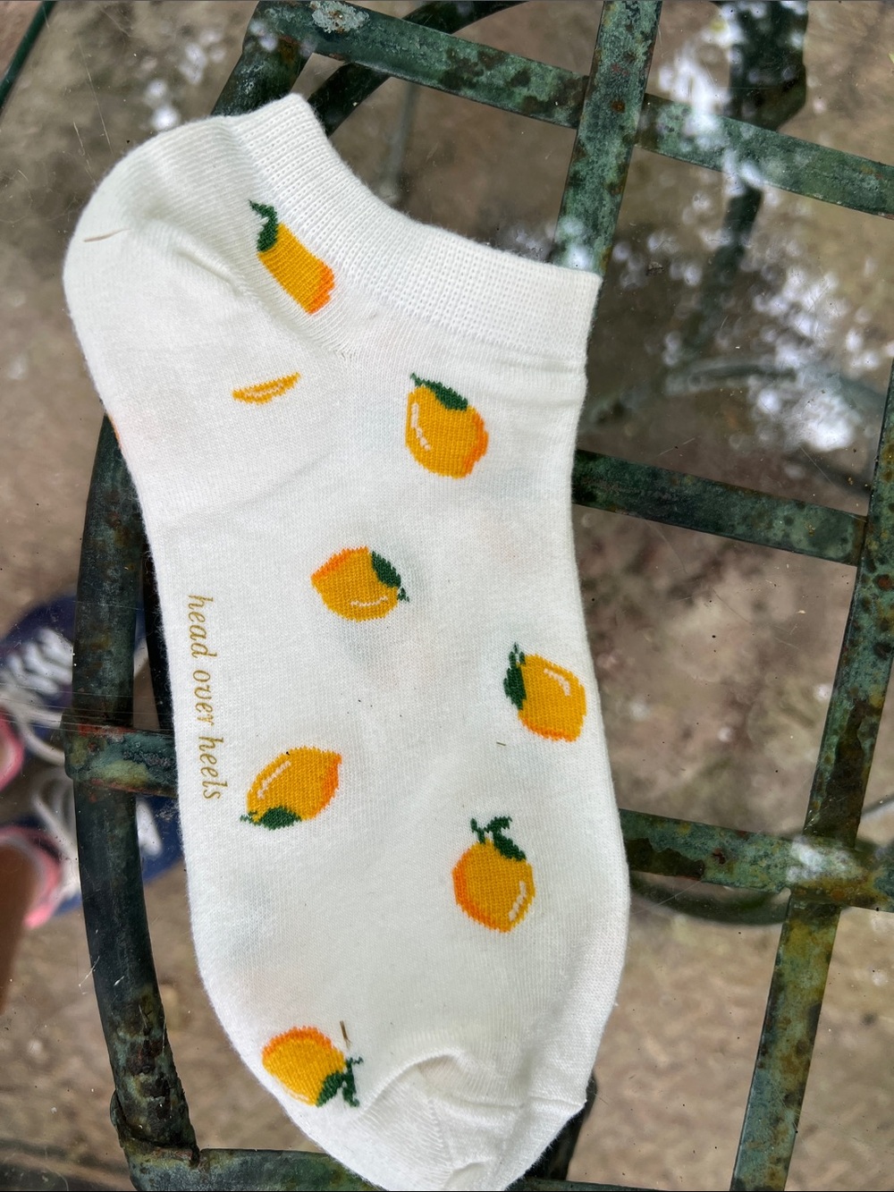 Head Over Heels Cream No-Show Socks with Yellow Fruit Motif